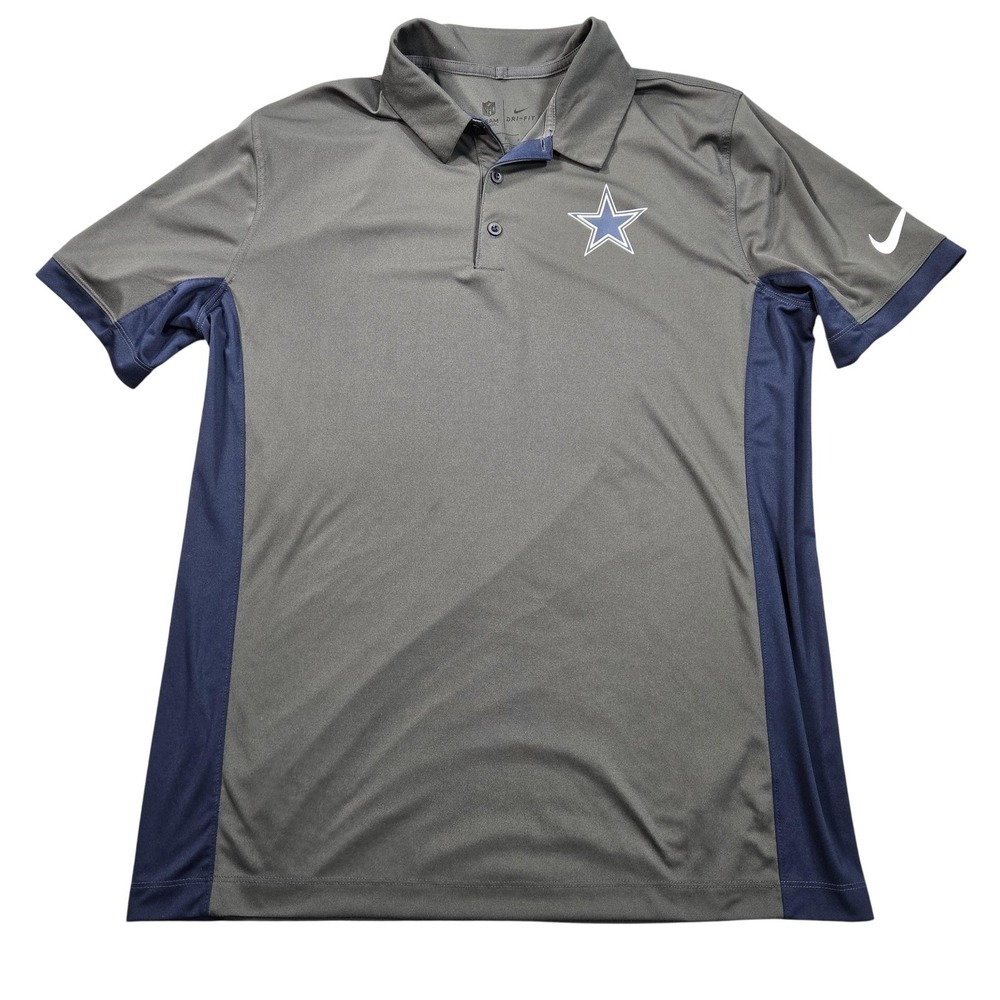 Dallas Cowboys Shirt Mens Large Gray NFL Football Nike Dri Fit Polo Short Sleeve